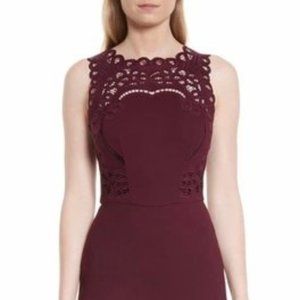 Ted Baker Size 3  Maroon Verita Cutout Yoke Sheath Formal Dress